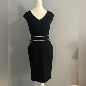 New York & Company Black Sheath Dress V-Neck Cap Sleeve